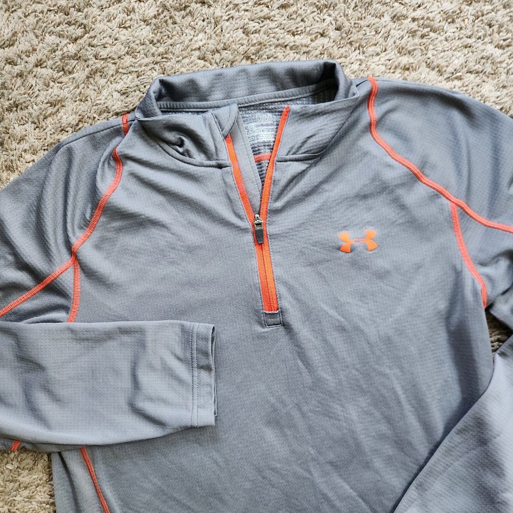 Under Armour Pullover Coldgear Gray/Orange Half-Zip Men's L Large Fitted 2015